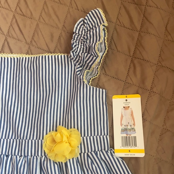 NWT PENELOPE MACK Girls Size 6 Blue & White Striped Dress With Yellow Trim - Picture 3 of 11
